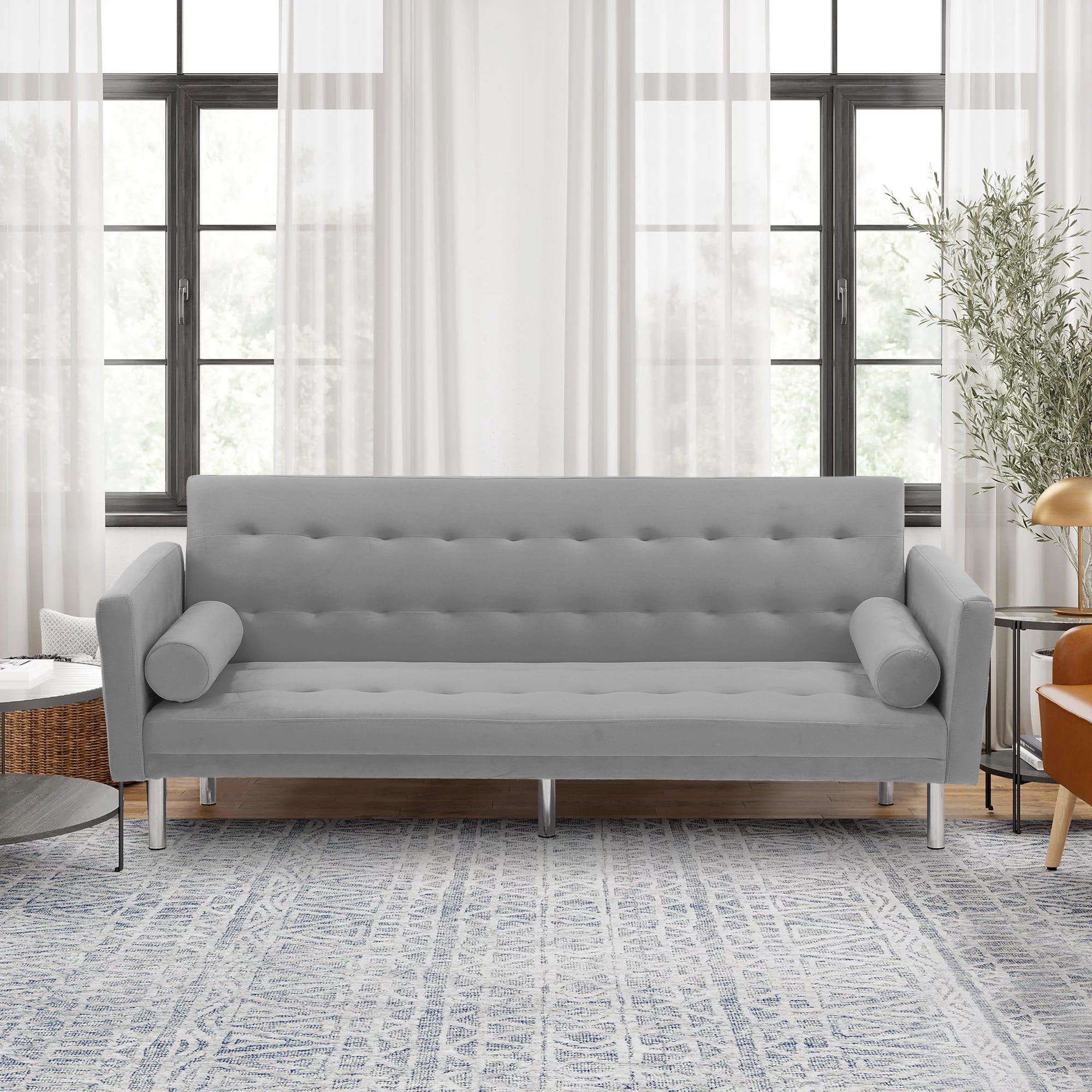 Convertible Futon Sofa Bed, Modern Velvet Fabric Folding Sofa Couch for