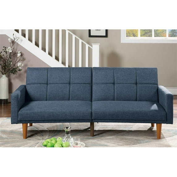 Convertible Futon Sofa Bed Recliner Sofa, Modern Linen Tufted Upholstered Loveseat, Sofa Sleeper with Armrest Design and 6 Solid Wood Legs, Living Room Sofa Couch for Home Office, Navy