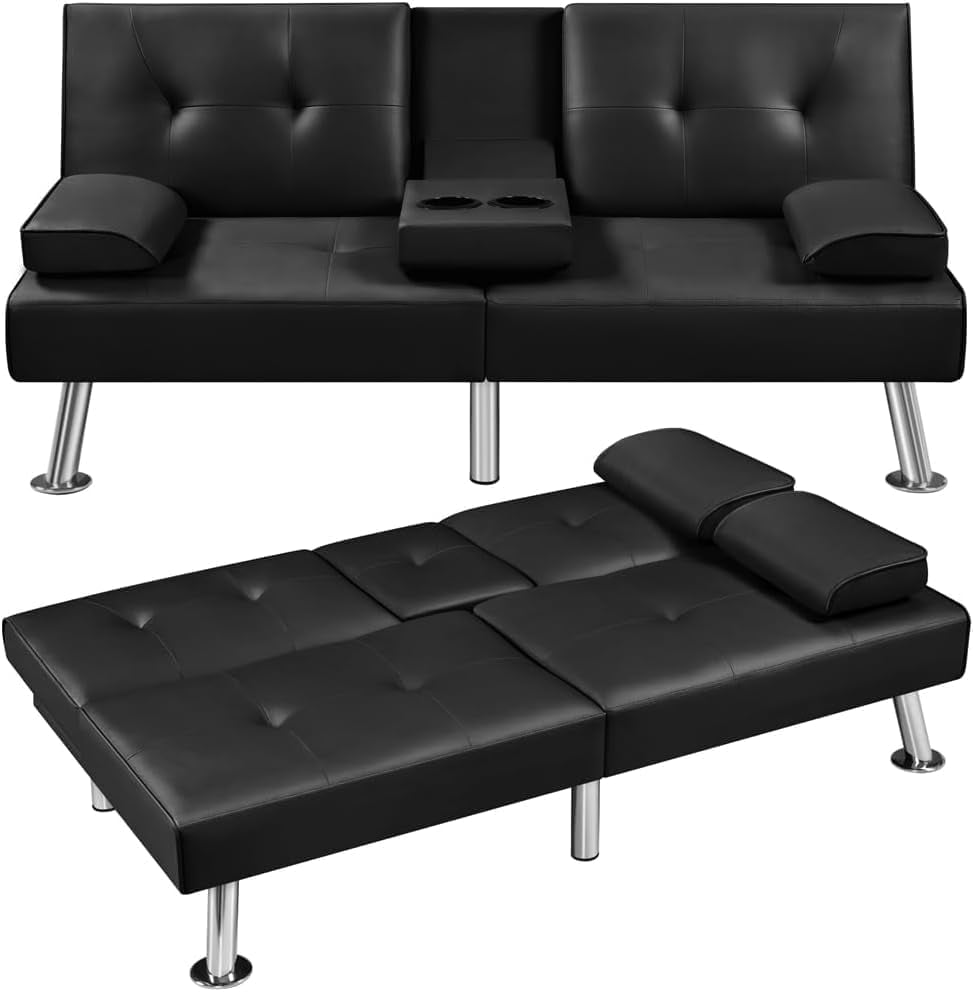 Convertible Futon Sofa Bed Sleeper Couch for Living Room, Modern PU ...