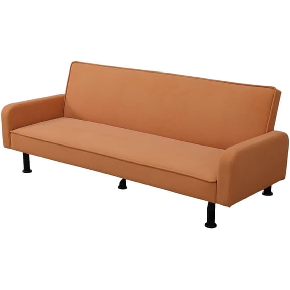 77.5" Convertible Futon Sofa Bed for Small Spaces, 3-Position Backrest, Soft Flannel Upholstery, Armrests, Metal Legs, Orange