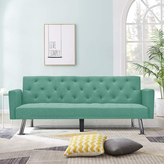 Convertible Futon Sofa, Upholstered Sofa and Couch, Folding Sofa Sleeper with Armrests and Metal Legs, Modern Sofa Couch for Home Living Room Bedroom, Heavy Duty Futon Sofa Furniture, Green