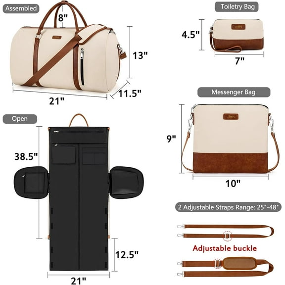 Convertible Garment Duffel Bag for Travel - 2 in 1 Weekender Suit Bag with Toiletry & Organizer Set