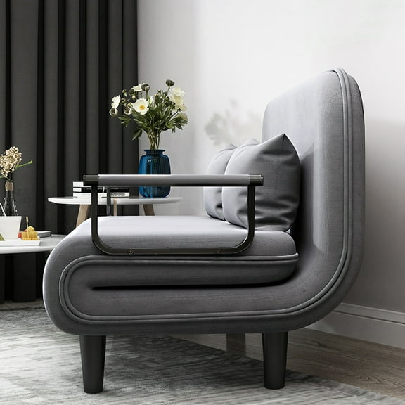 Convertible Grey Bed Chair - Fine Materials, Stable Metal Construction, Comfortable Folding Lounge High Linen, Metal, Adjustable