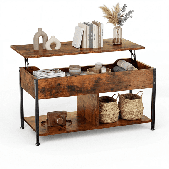 Convertible Height Adjustable Coffee Table with Pull-Out Top, Modern Center Table with Built-in Storage Compartment, Space-Saving Practical Table for Living Room Apartment