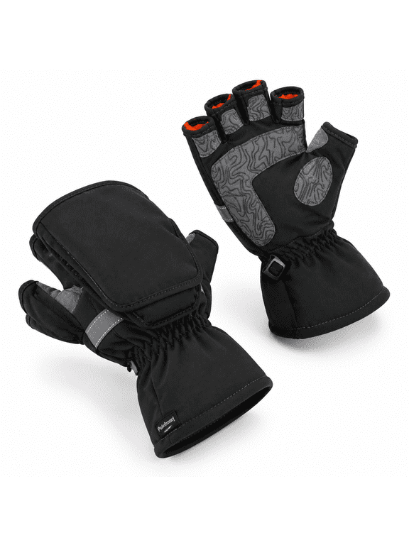 Convertible Ice Fishing Gloves, Black X-Small, Warm Winter Gloves for Outdoor Activities