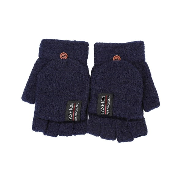 Convertible Knitted Winter Gloves for Men Warm Flip Top Fingerless Mittens Thermal Sports