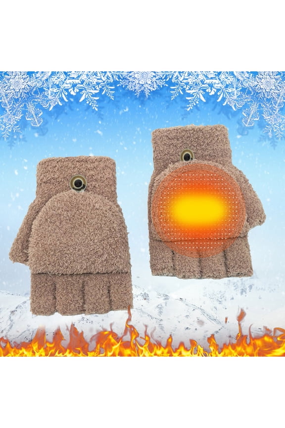 Convertible Knitted Winter Gloves for Women Warm Coral Velvet Flip Mittens with Fingerless Design Cold Weather Sports Accessory