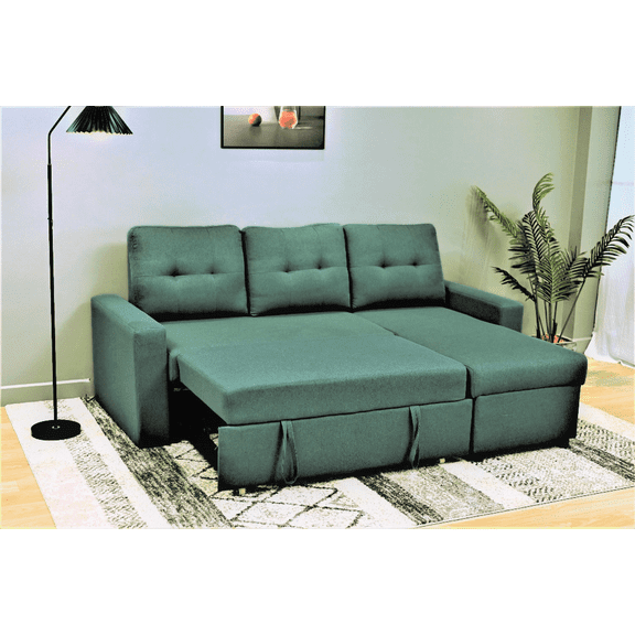Convertible L-Shaped Sectional Sleeper Sofa Bed for Small Spaces & Living Rooms - Bluenish Green