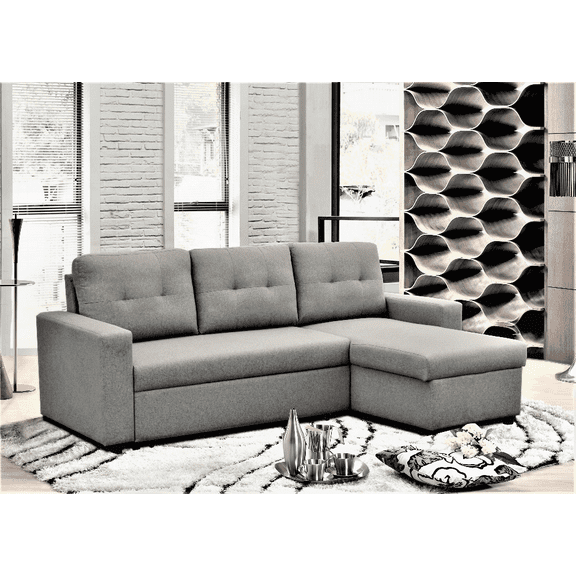 Convertible L-Shaped Sectional Sleeper Sofa Bed for Small Spaces & Living Rooms - Grey, Stylish Apartment Furniture