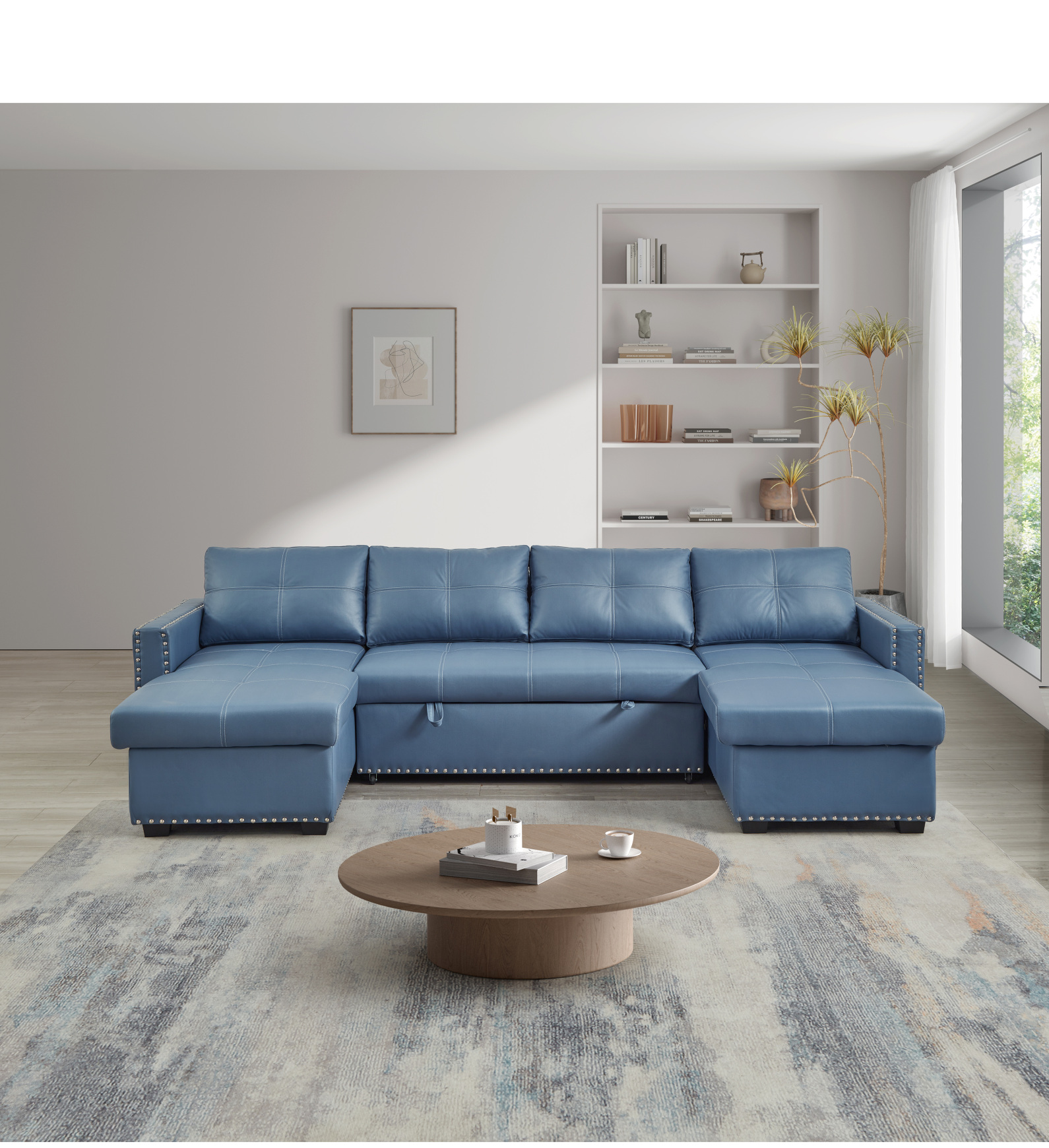 Convertible LShaped Sofa with Storage Recliner and PullOut Bed