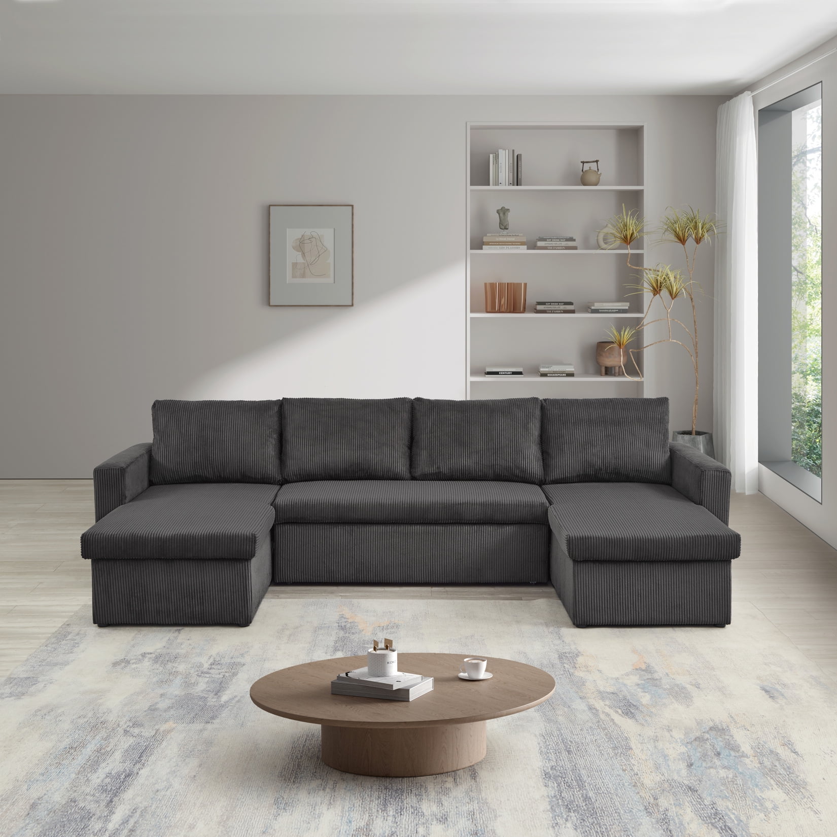 Convertible LShaped Sofa with Storage Recliner and PullOut Bed