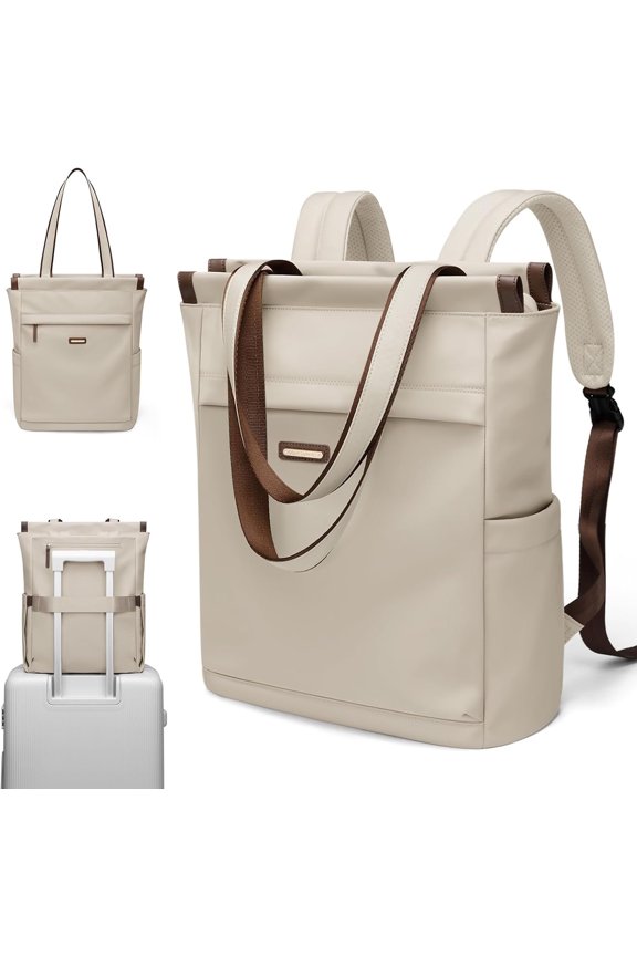 Convertible Laptop Backpack for Women Casual Daypack Notebook Tote Bag for Work College Travel Leisure (Apricot)