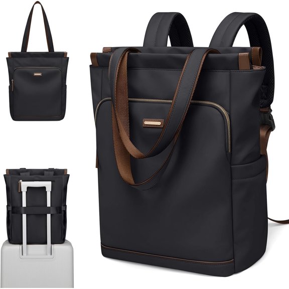 Convertible Laptop Backpack for Women Casual Daypack Notebook Tote Bag for Work College Travel Leisure (Black)