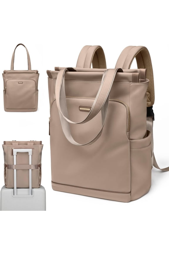 Convertible Laptop Backpack for Women Casual Daypack Notebook Tote Bag for Work College Travel Leisure (Champagne)