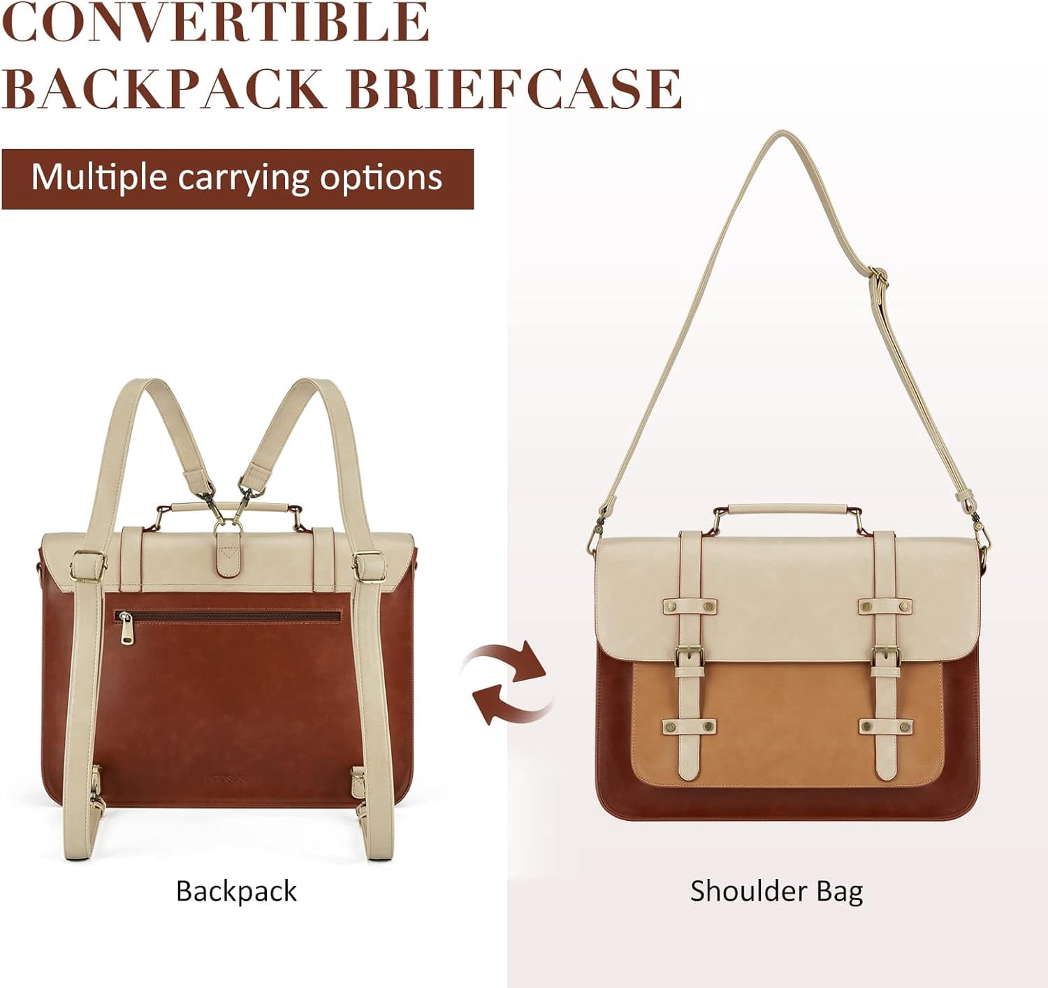 Backpack for Women Briefcase Messenger LaptopBag Vegan Leather Satchel Work Bags Stylish Women main image 3