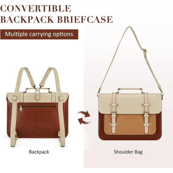 Convertible Laptop Bag for Women Vegan Leather Messenger Briefcase Backpack 15.6 inch Satchel Bag