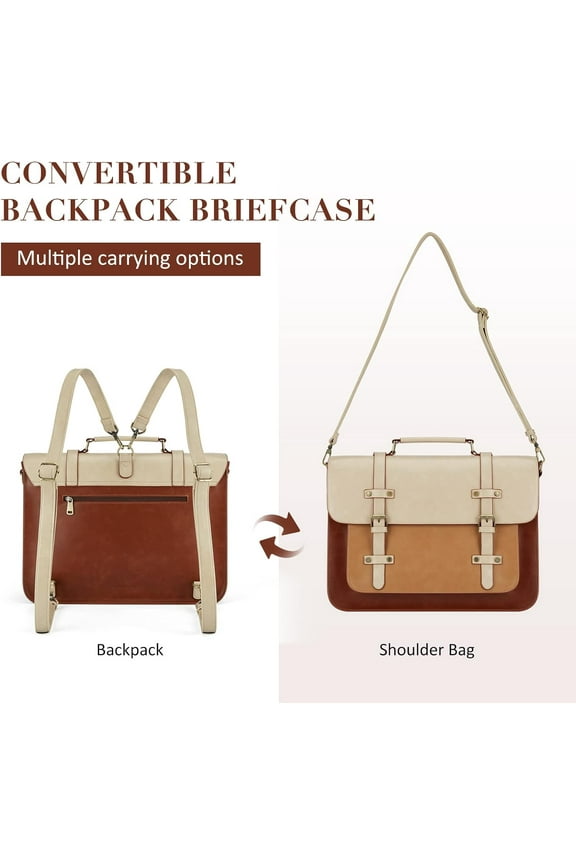 Convertible Laptop Bag for Women Vegan Leather Messenger Briefcase Backpack 15.6 inch Satchel Bag
