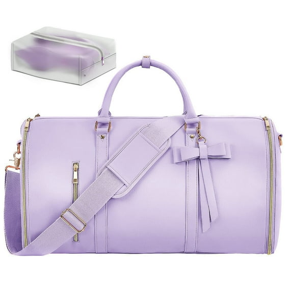 Convertible Leather Garment Duffle Bag for Women - Foldable Hanging Suit Bag with Toiletry Pocket, Shoe Compartment, and Adjustable Clips for Business Travel, 20-35L Capacity