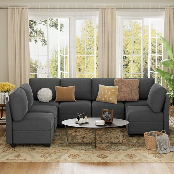 Modern Minimalist Fabric Sectional Sofa 27'' with Storage & Convertible Function