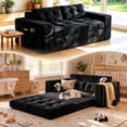 thumbnail image 1 of Convertible Loveseat Sleeper Sofa Bed, Lofka 59'' Folding Floor Sofa Bed with 2 Pillows & Pockets for Small Spaces, Corduroy Cloud Sofa for Apartment Living Room, Black, 1 of 14