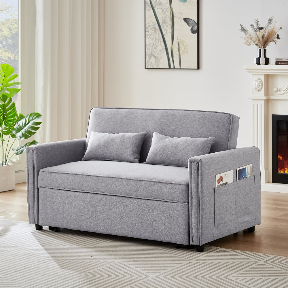 Convertible Loveseat Sleeper Sofa for Small Spaces - Modern Linen 2 ...