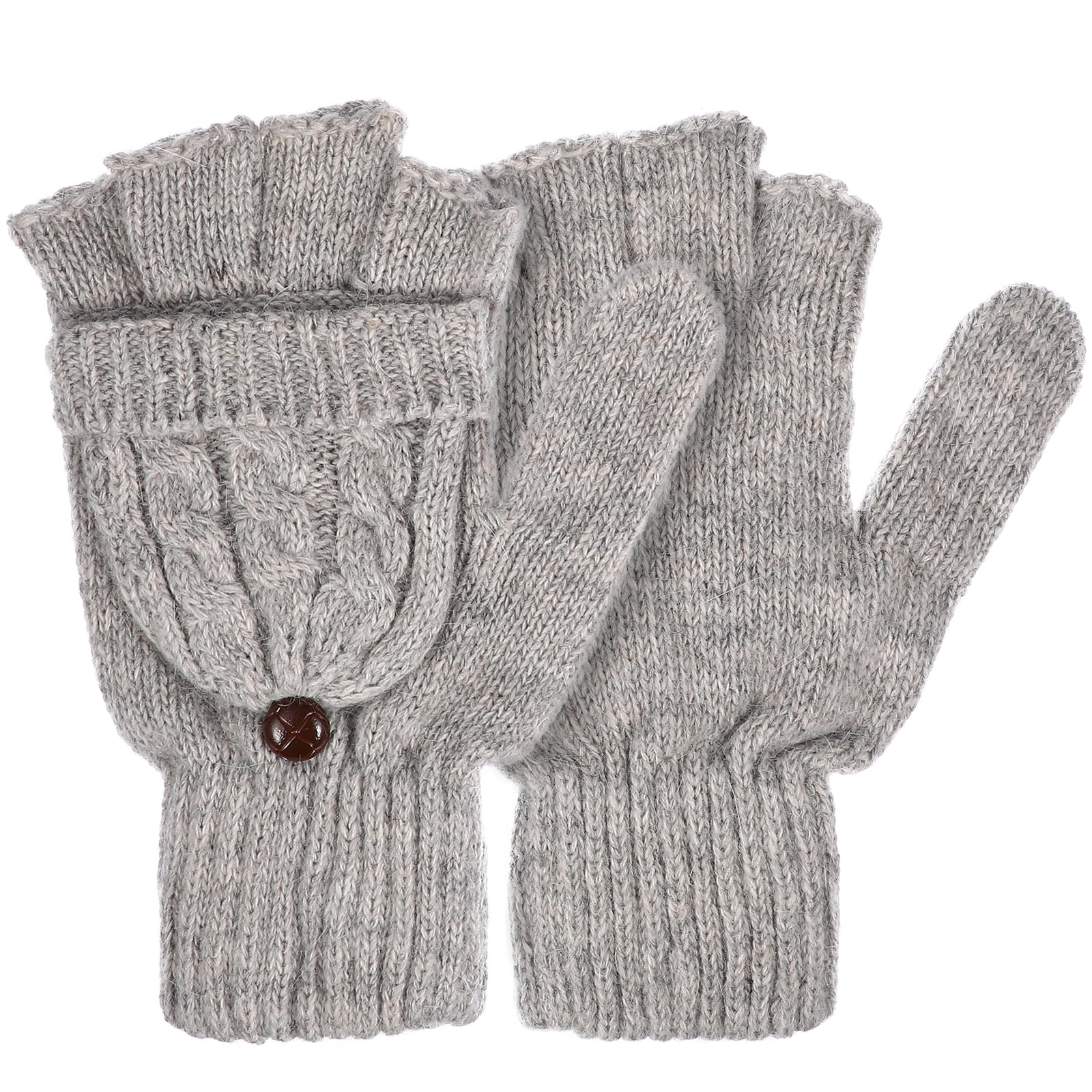 Convertible Mittens Wool Warm Gloves with Finger Flaps for Women's