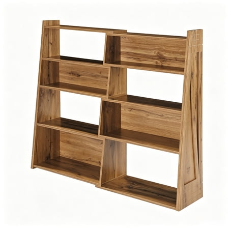 Convertible Modular Bookcase, 3-in-1 Reconfigurable Wood Storage Shelf, L-Shaped Corner & Vertical Display, Japandi Room Divider, Dark Walnut