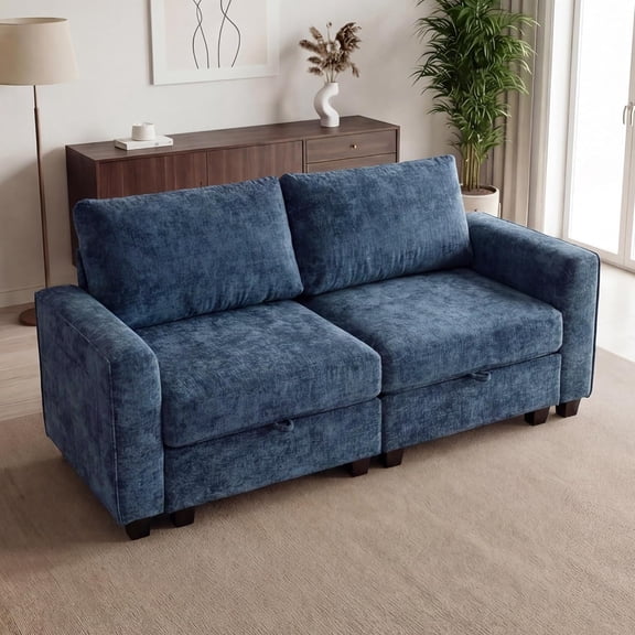 Convertible Modular Sectional Sofa Set, Storage Couch, Cloud-Like Comfort 2 Seat Sectional for Large Living Room, Blue (2-seat)