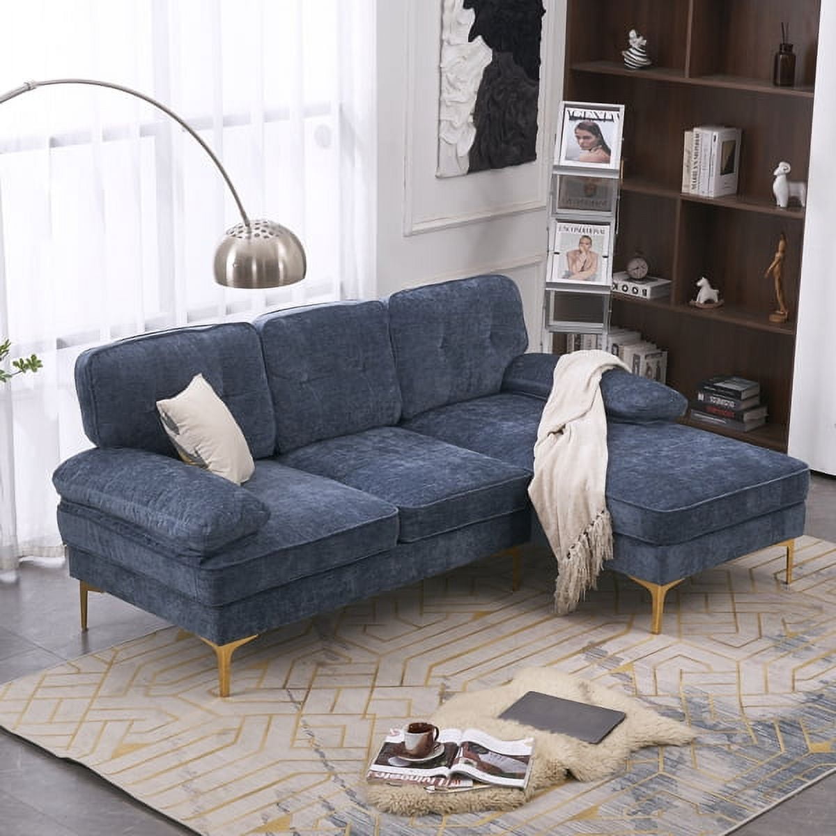 Convertible Modular Sofa Beige Sectional Sofa L Shaped Sofa 3 Seat Cream Couch for Living Room with Ottoman Couch with Reversible Chaise Longue