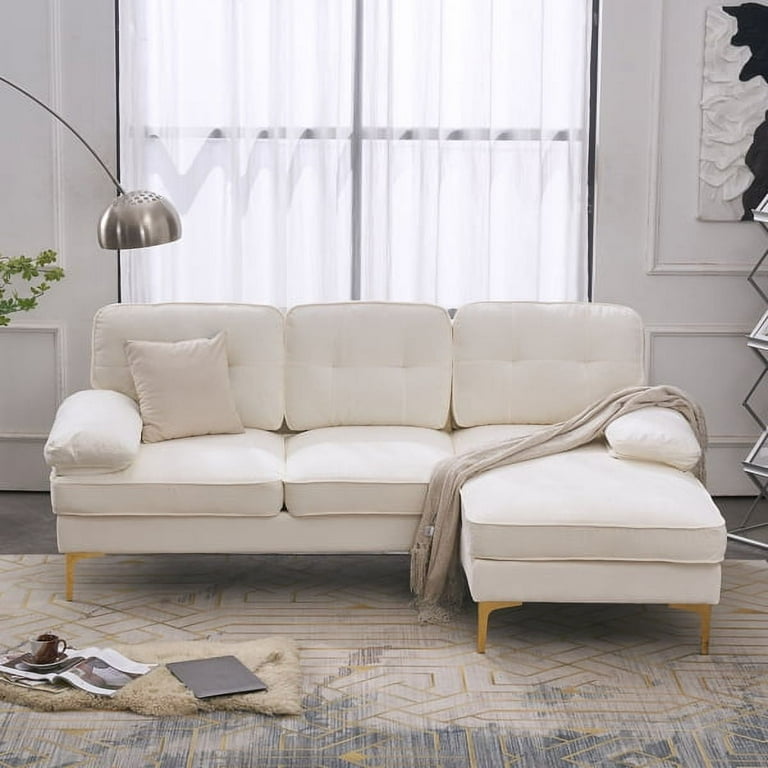 Beige L Shaped Modular Sofa Three Seat with Ottoman Reversible Chaise Modern Tufted Fabric Walmart