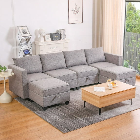 Convertible Modular Sofa - Dark Grey, 4-Seat with Storage | U Shaped