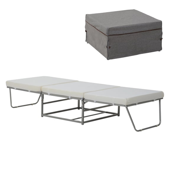 Convertible Ottoman Bed, Gray Guest Sleeper Chair, 2-in-1 Folding Ottoman to Bed, Space Saving Furniture for Small Apartment Living Room