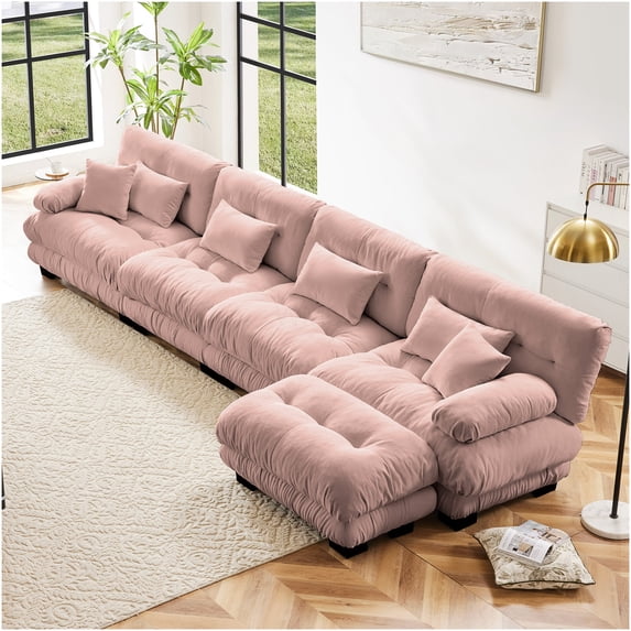 Convertible Ottoman Modular Sofa Set, Pink Cloud Chenille Sectional ...