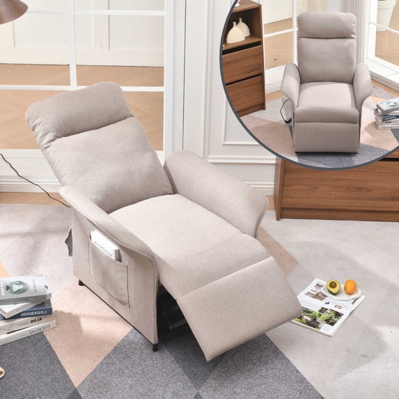 Convertible Power Recliner Chair, Accent Chair, Chaise Lounge, Pull Out Sofa Bed with Adjustable Electric Recliner for Living Room/Bedroom with Pocket, Comfy Reading Armchair, Easy Assembly, Brown