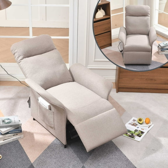 Convertible Power Recliner Chair, Accent Chair, Chaise Lounge, Pull Out Sofa Bed with Adjustable Electric Recliner for Living Room/Bedroom with Pocket, Comfy Reading Armchair, Easy Assembly, Brown