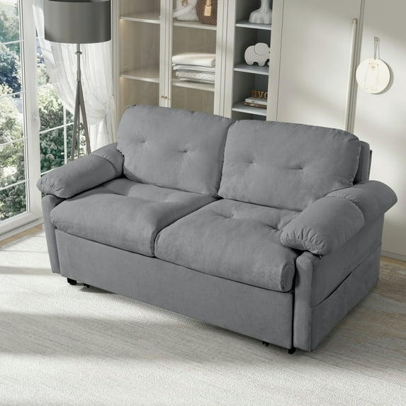 Convertible Pull Out Sofa Bed Queen Size, 3-in-1 Convertible Sleeper Couch with Thicked Cushions and Side Storage,Multi-Functional chenille Loveseat Sofa for Living Room,Bedroom,Apartment,Office