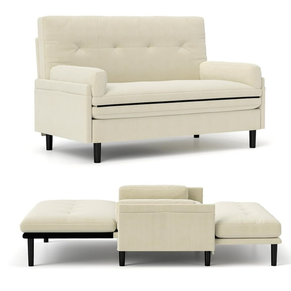 Convertible Qeen Sleeper Sofa Bed Couch, Adjustable Sleeper Chair Pullout Sofa Bed, Removable Armrests, Sofa Bed Chair with Removable Armrests, Beige