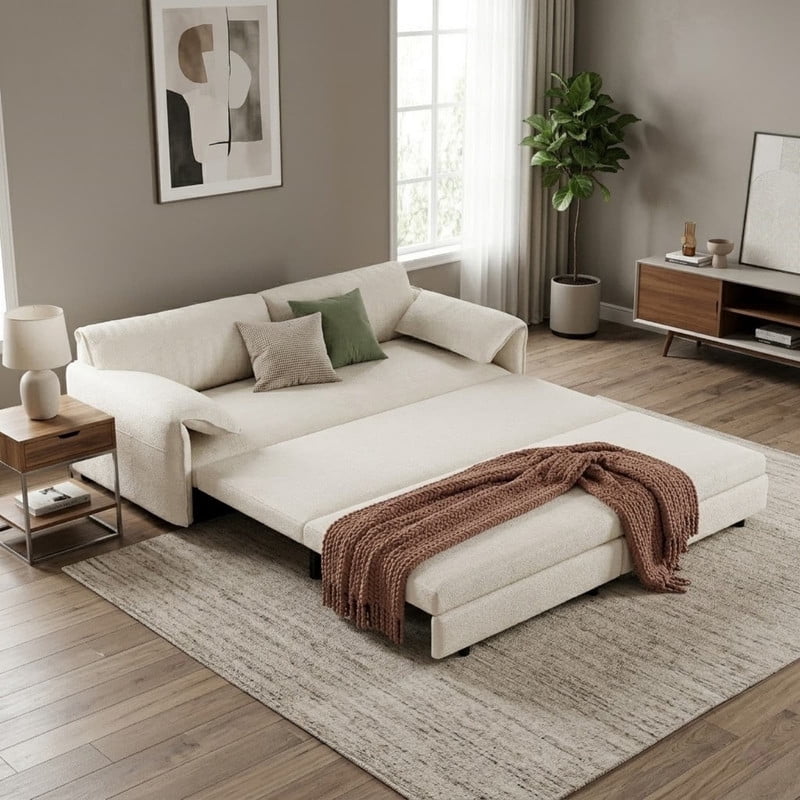 Convertible Queen Size Pull Out Sofa Bed, 3-in-1 Velvet Sleeper Sofa with Side Pocket, Modern 63.8'' Futon Couch for Living Room, Apartment
