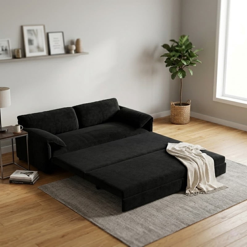 Convertible Queen Size Pull Out Sofa Bed, 3-in-1 Velvet Sleeper Sofa with Side Pocket, Modern 63.8'' Futon Couch for Living Room, Apartment