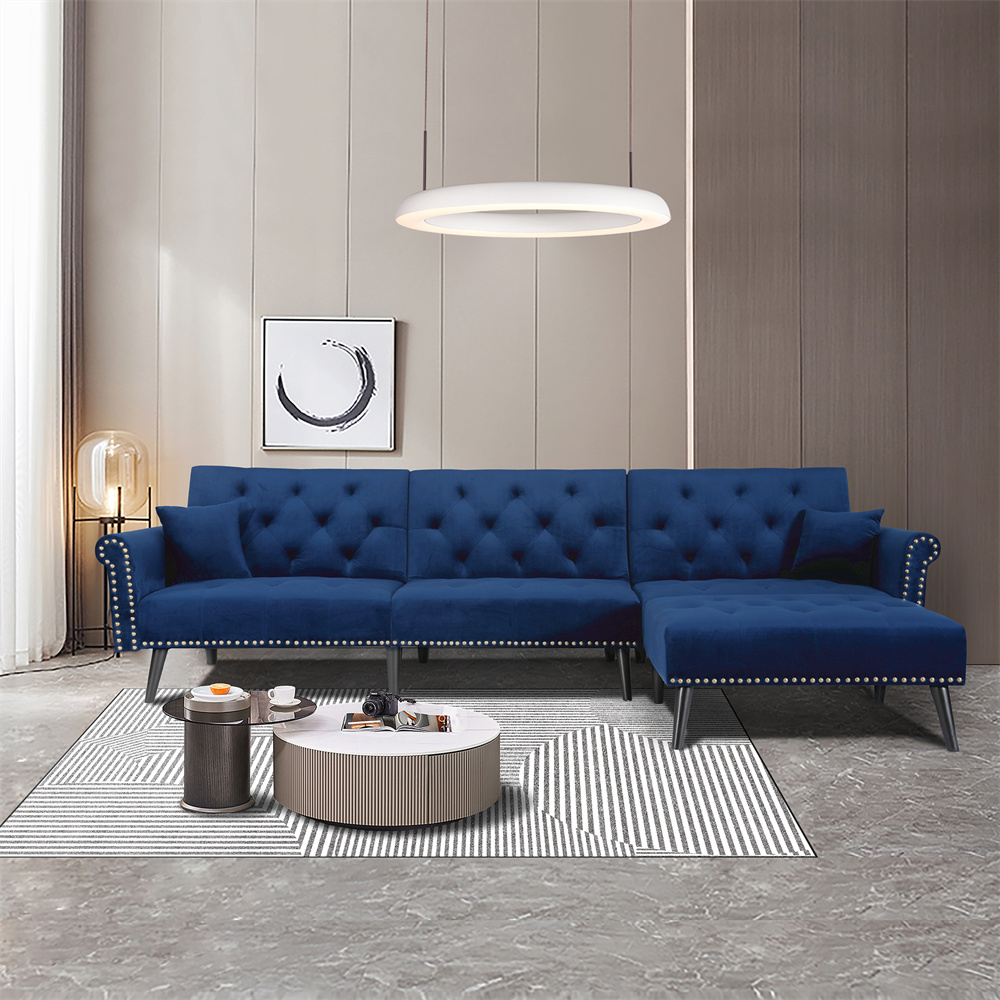 Thia Armless Velvet Accent Chair – Modern Living Room Chair With Gold Legs & Nailhead Trim, Dark Blue
