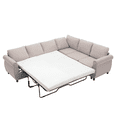 thumbnail image 1 of Convertible Sectional Sleeper Sofa with Pull Out Bed, 104" Large L-shaped Sofa Couch with Rolled Arm and Rivet, 2 in 1 Pull Out Couch Bed, Modular Sectional Couch for Living Room, Beige, 1 of 7