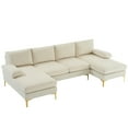 thumbnail image 1 of Convertible Sectional Sofa 110" U-Shape Sofa Couch 4-Seat Couch with Tufted Seat Cushion and Golden Metal Legs Linen Fabric Upholstered Modular Sofa for Living Room, Apartment, Office, Beige, 1 of 7
