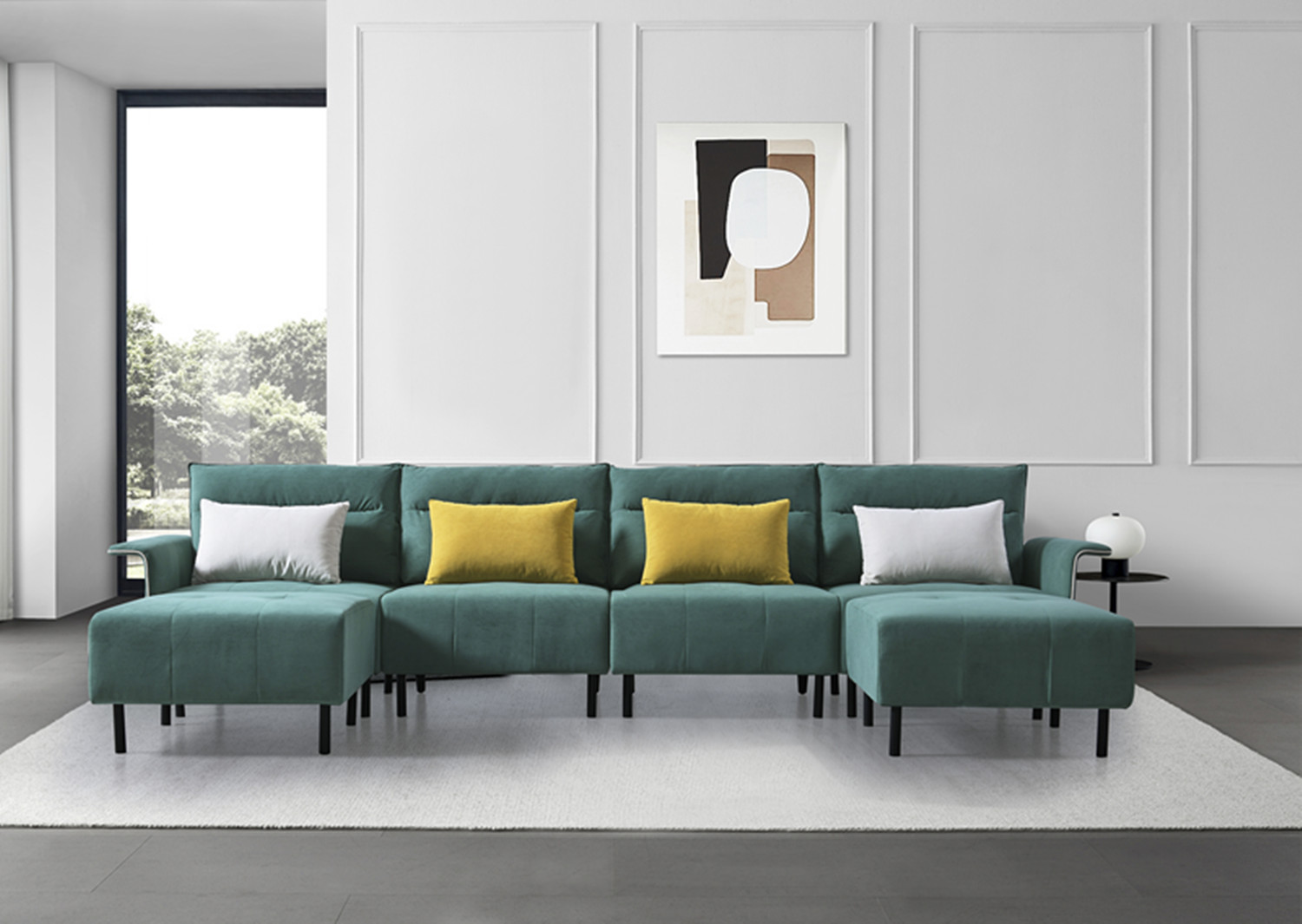 Convertible Sectional Sofa with 2 Chaises, MidCentury Suede Tufted