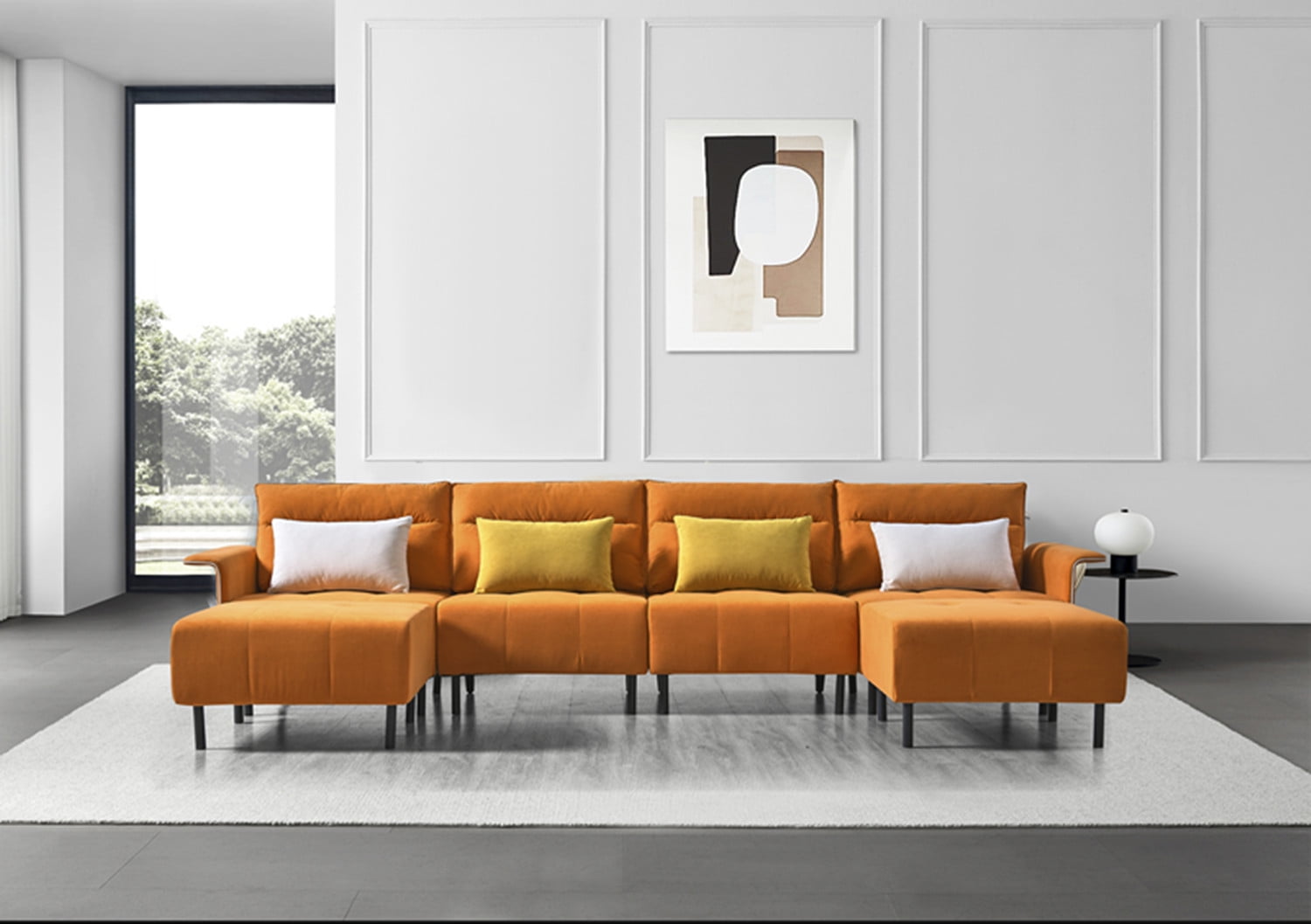 Convertible Sectional Sofa with 2 Chaises, MidCentury Suede Tufted