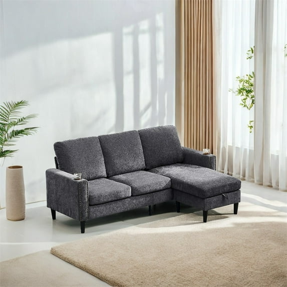 Convertible Sectional Sofa Couch, 3 Seat L Shaped Modern Couch With Storage Chaise, Upholstered Small Sectional Sofa Couch for Small Apartment Living Room