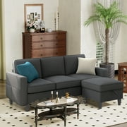 Convertible Sectional Sofa Couch,3-Seat L-Shaped Sofa with Reversible Chaise & Storage Ottoman for Living Room,Dark Gray