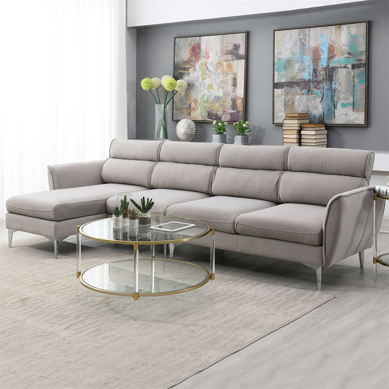 Convertible Sectional Sofa Couch, Flannel LShaped Sofa with Chaise