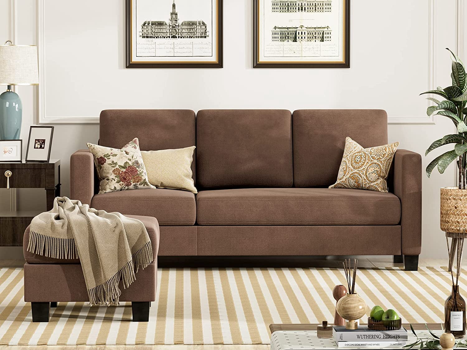 Convertible Sectional Sofa Couch, L-Shaped 3 Seat with Linen Fabric and ...