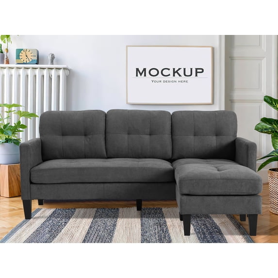 Convertible Sectional Sofa Couch, L-Shaped Couch with Modern Linen Fabric (Gray)