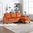 thumbnail image 1 of Convertible Sectional Sofa Couch, Modern Chenille Fabric L-Shaped with 2 Cup Holders and Side Pocket, 3-Seat Sofa Sectional with Storage Ottoman for Living Room, Apartment, Orange, 1 of 7